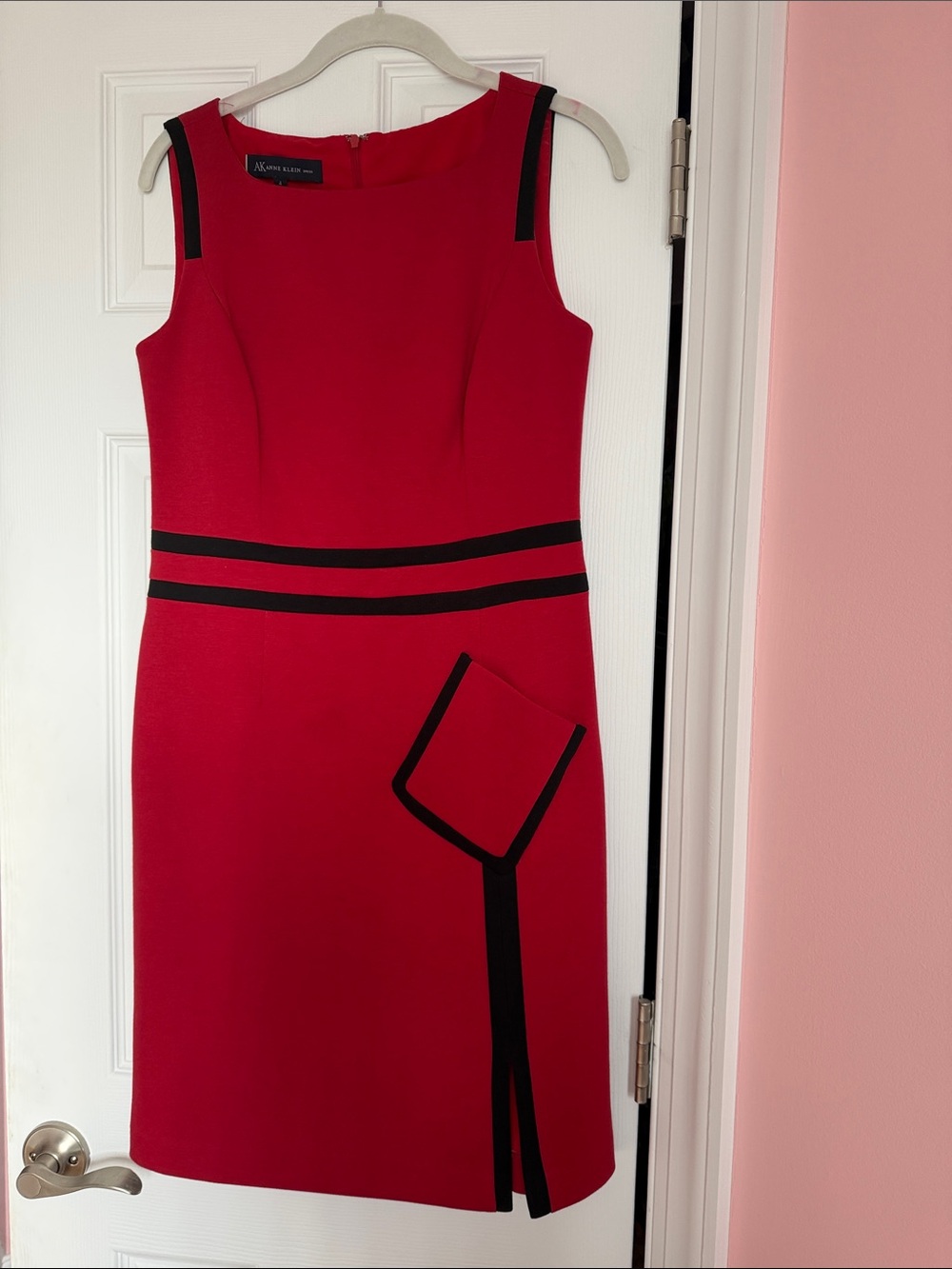 Anne Klein Red Sheath Dress with Black Accent Stripes